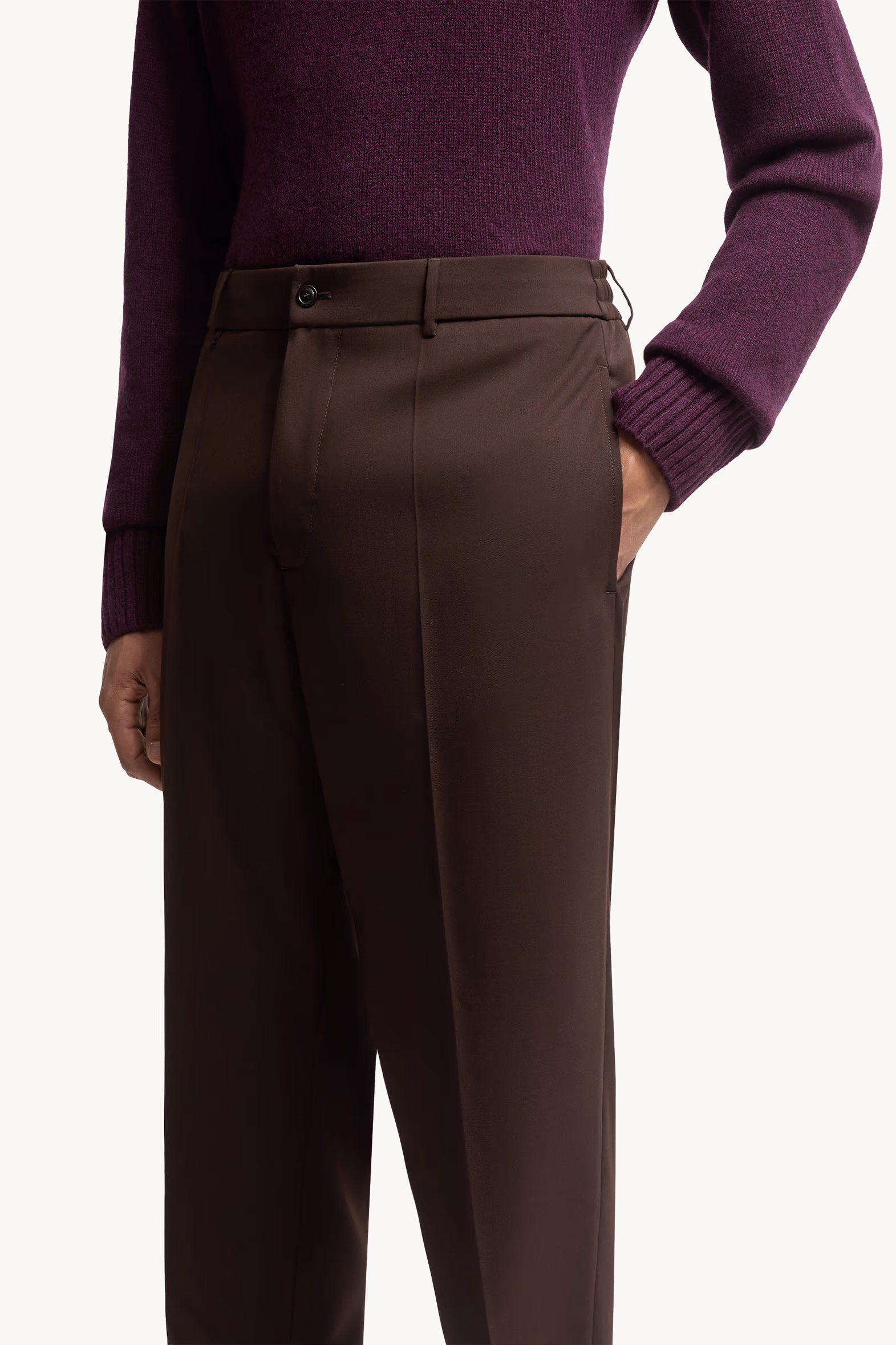 Wool Blend Gabardine Tailored Pants Men Brown Moncler 4